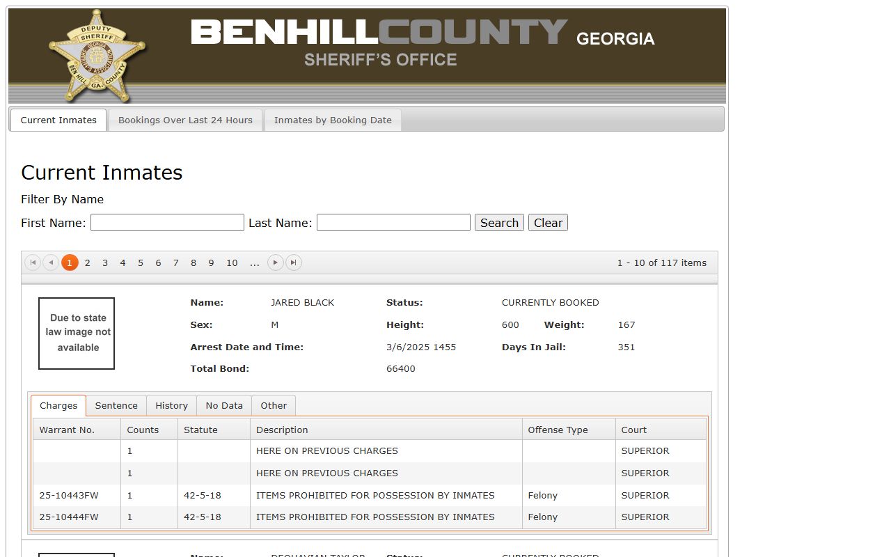 Ben Hill County released inmates inmate information page