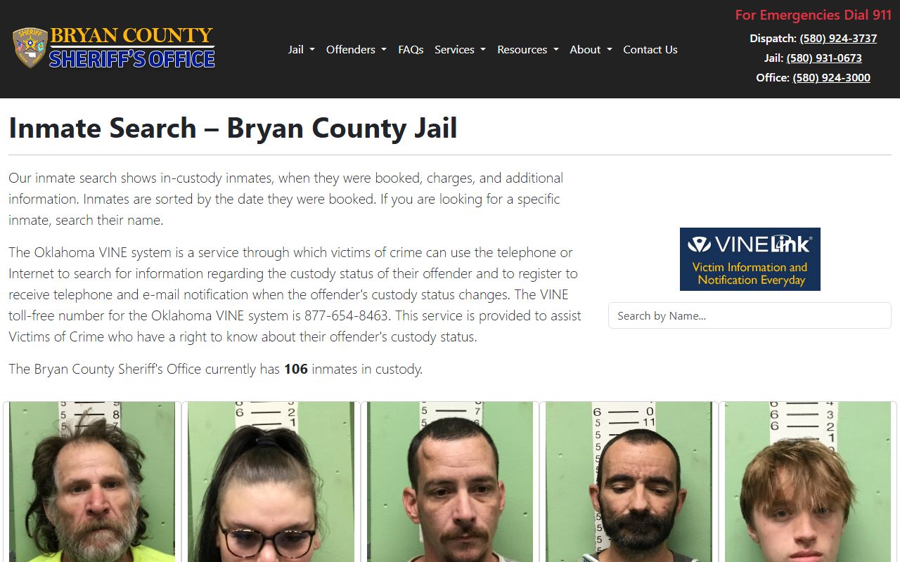 Bryan County released inmates Sheriff inmate search portal