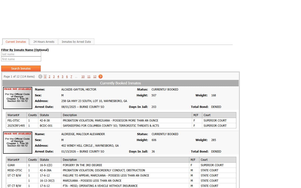 Burke County released inmates current jail population page