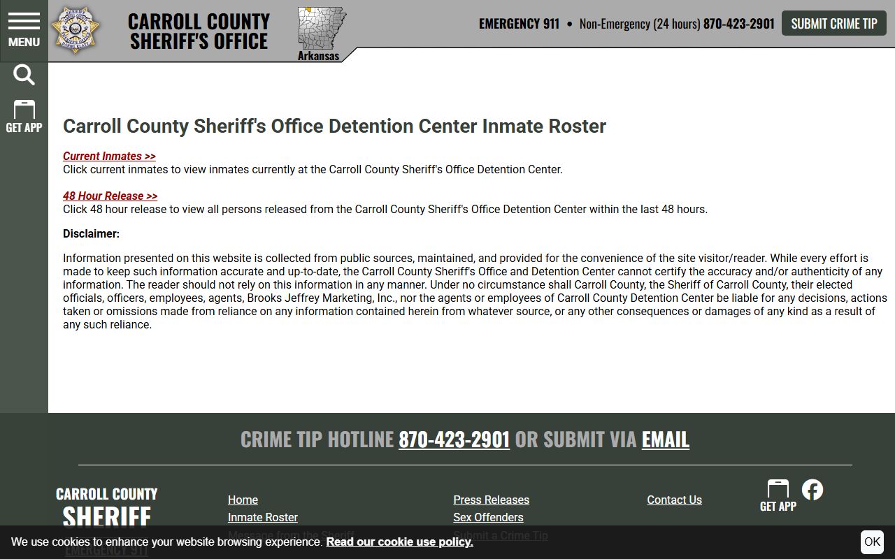 Carroll County released inmates inmate roster on sheriff website