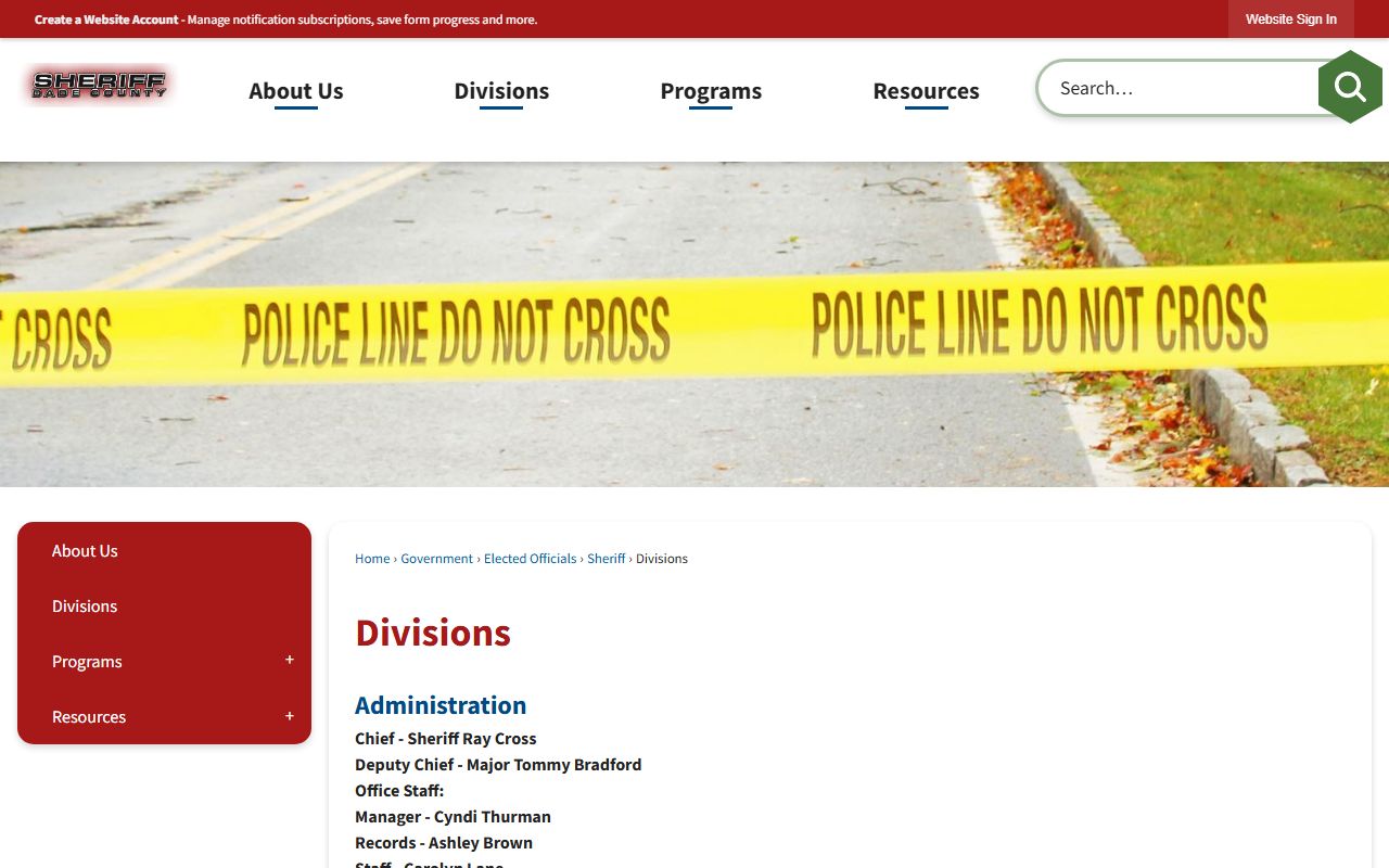 Dade County released inmates divisions page on sheriff website
