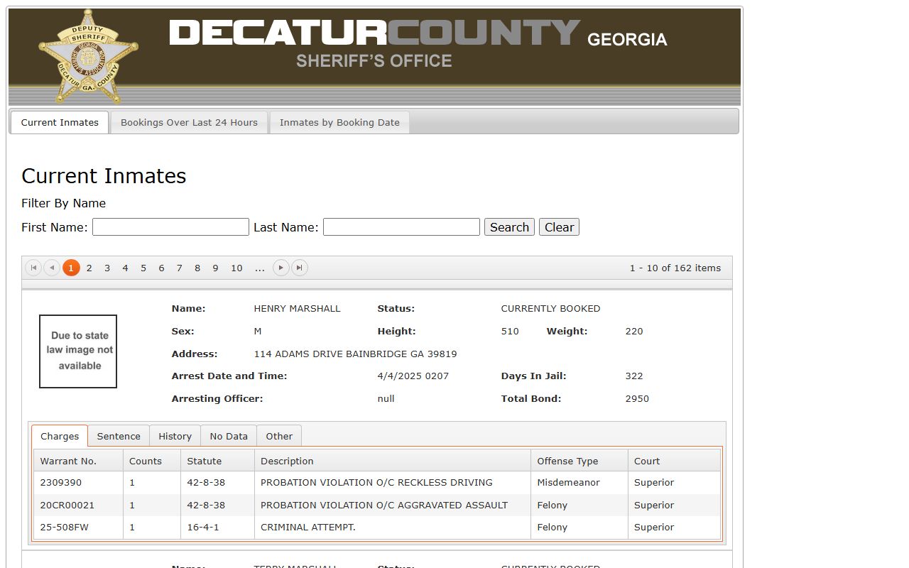 Decatur County released inmates offender index search