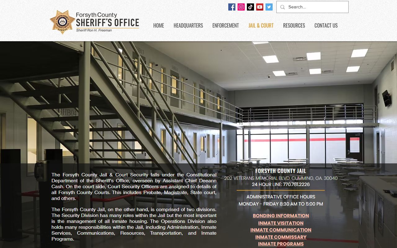 Forsyth County released inmates jail information page