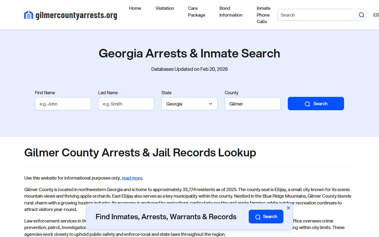 Gilmer County released inmates arrests search tool