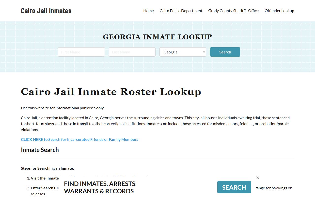 Grady County released inmates Cairo jail page