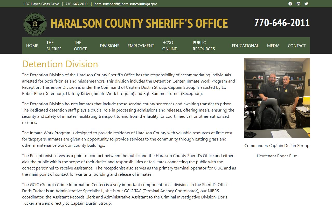 Haralson County released inmates detention division information page