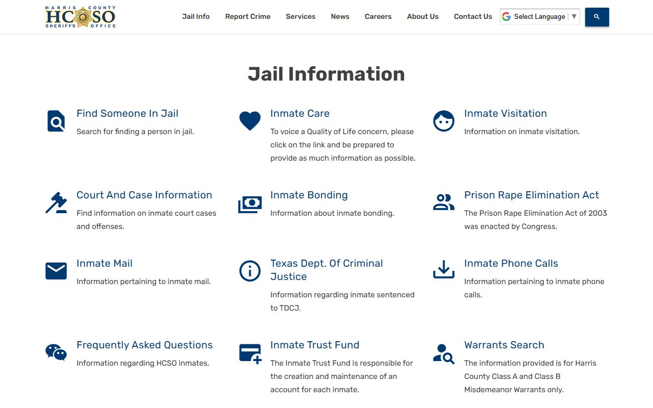 Harris County released inmates jail information page