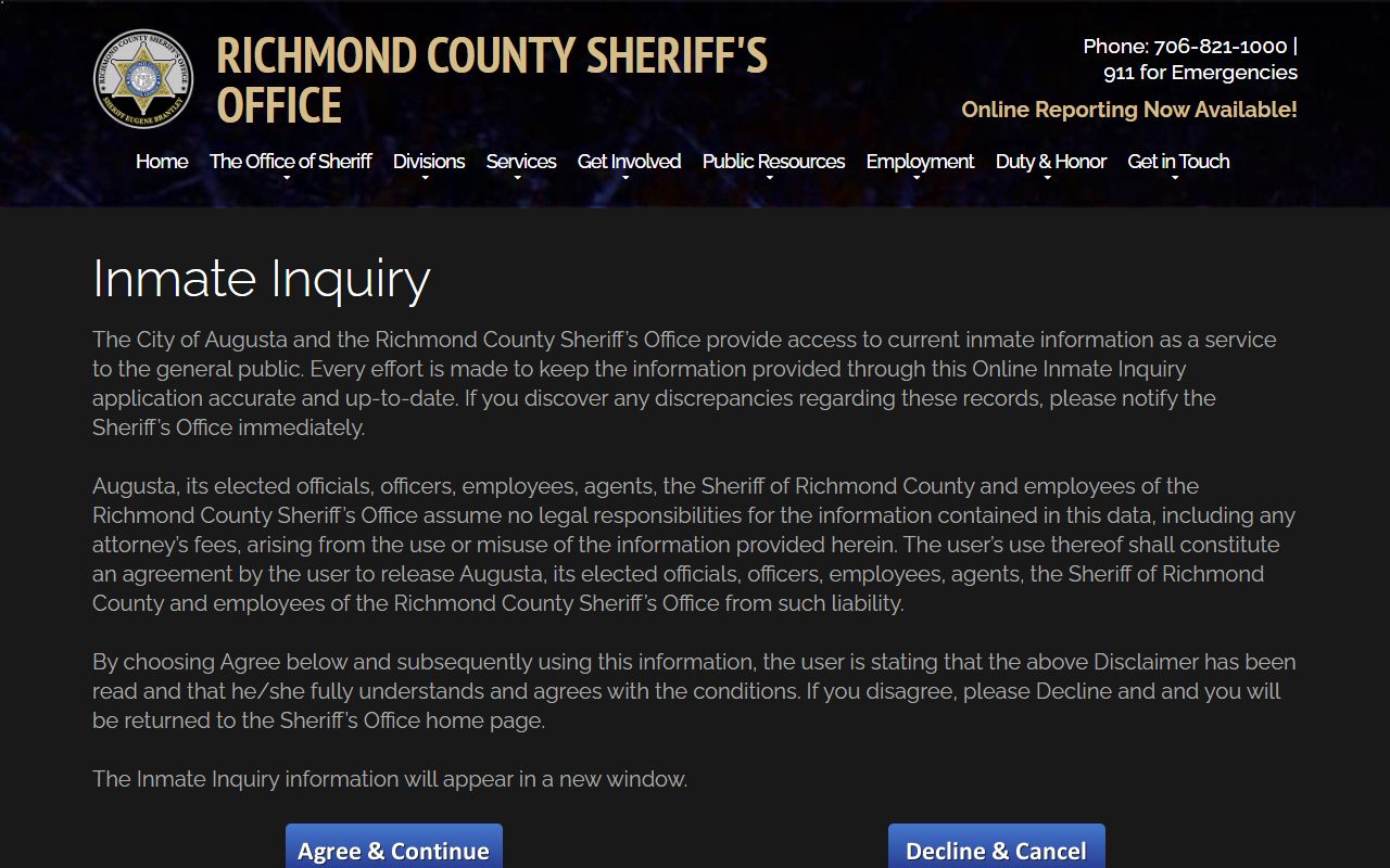 Richmond County released inmates inmate inquiry portal on sheriff website