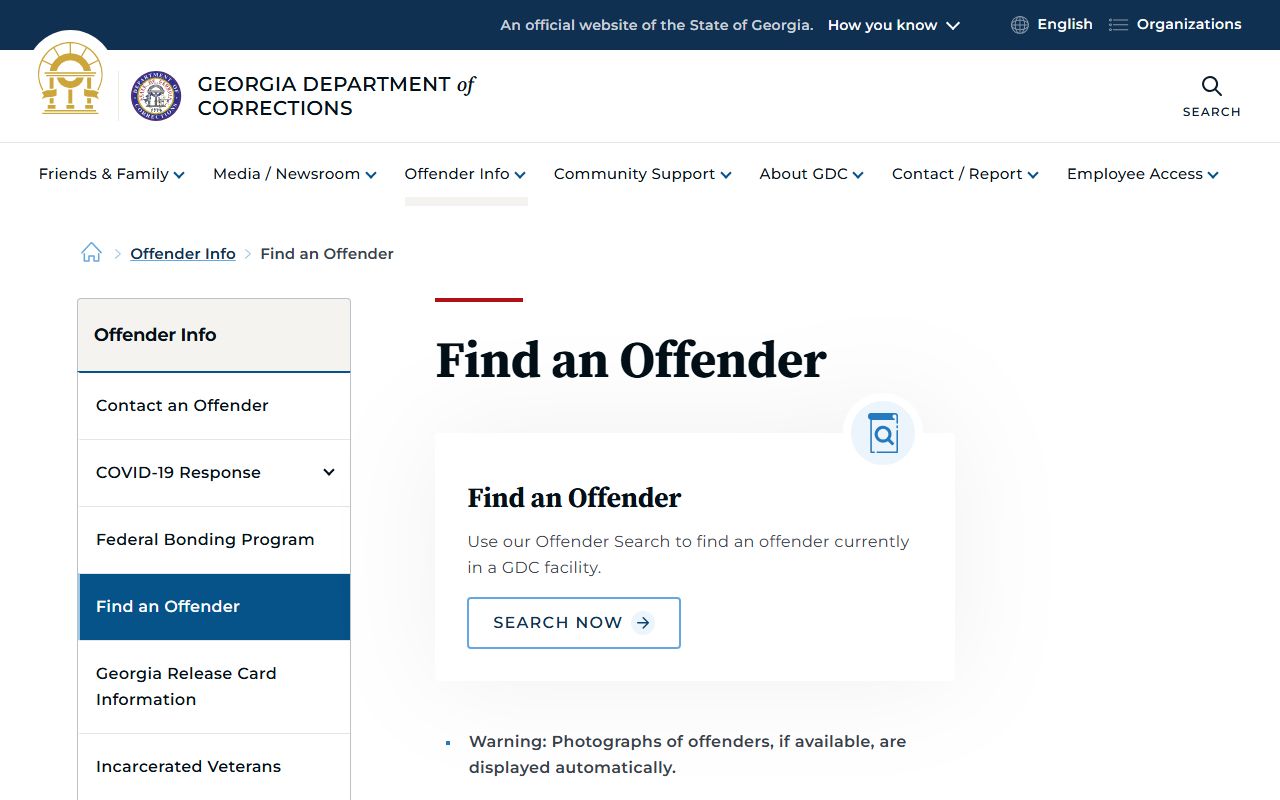 GDC Find an Offender page for Georgia released inmates search