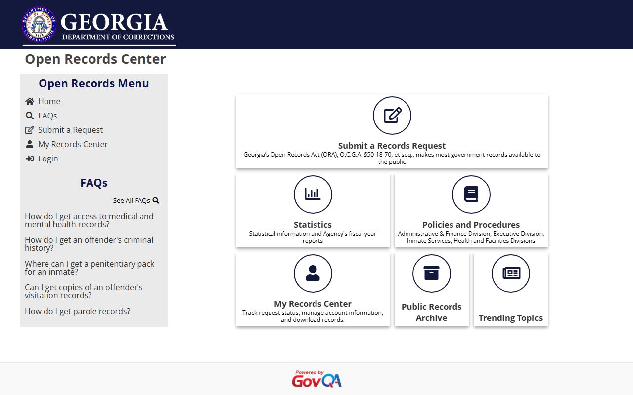 GDC open records portal for Georgia released inmates requests